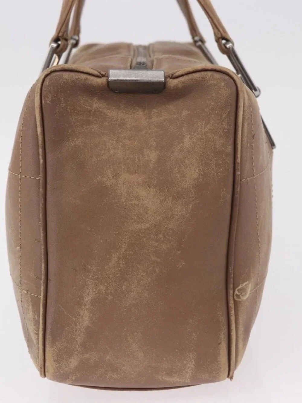 CHANEL Choco Bar Hand Bag Lamb Skin Brown Silver CC Auth 183856